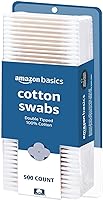 Amazon Basics Double-Tipped Cotton Swabs for Personal Hygiene and Baby Care, Cotton, Versatile, Baby Safe, 500 Count